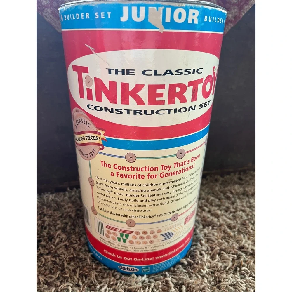 Vintage Tinkertoy Junior Builder Set Classic Wood Construction Toy